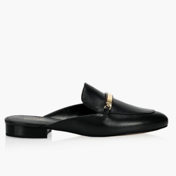 Michael Kors Nadia Leather Slide Loafer Mules Shoes Black Sz 9 - Picture 1 of 8